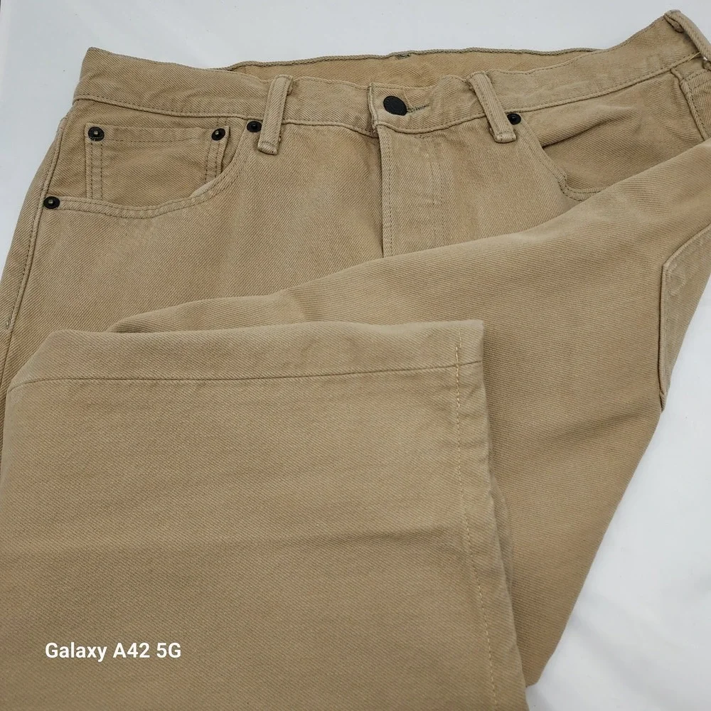 Levis 501 Original Fit Jeans Mens 34x24 Tan Khaki‎ Button Fly Cotton 00501-1212
